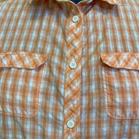 Eddie Bauer Button Down Women's Shirt L White Orange Gingham Check Short Sleeves - Picture 13 of 14